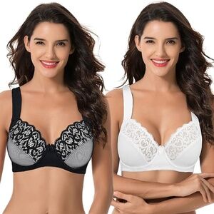 Women's Unlined Underwire Lace Bra with Cushion Straps